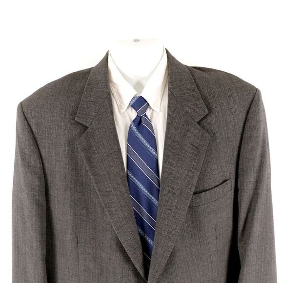 Pierre Cardin Textured Tweed Wool Gray Check 2 Button‎ Blazer 44L - Picture 1 of 13